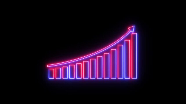 Neon line Business growth concept in graph chart showing marketing sales profit increasing to future target. growing business concept. Clean Hi-tech style technology chart with a grid. 4k