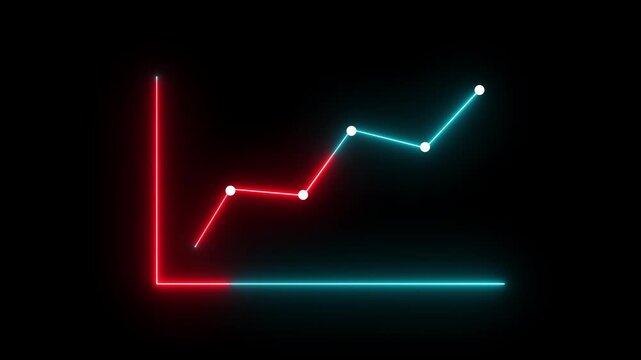 Neon line Business growth concept in graph chart showing marketing sales profit increasing to future target. business graph success animation arrow on black background. 4k