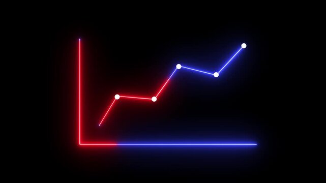 Neon line Business growth concept in graph chart showing marketing sales profit increasing to future target. business graph success animation arrow on black background. 4k