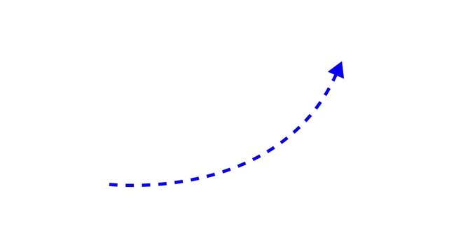 Long dotted line arrow animation to indicate an object. arrow animation following wavy dotted line. target arrow icon. Business growth graph arrow direction dotted line animation