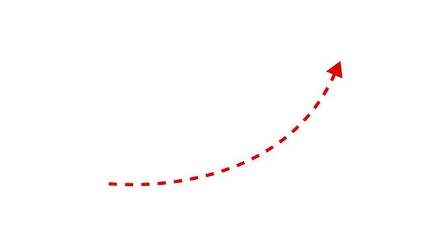 Long dotted line arrow animation to indicate an object. arrow animation following wavy dotted line. target arrow icon. Business growth graph arrow direction dotted line animation