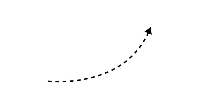 Long dotted line arrow animation to indicate an object. arrow animation following wavy dotted line. target arrow icon. Business growth graph arrow direction dotted line animation