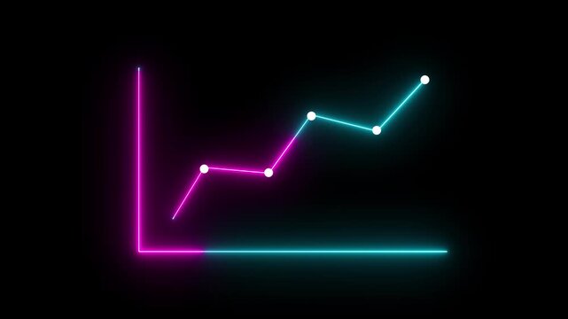 Neon line Business growth concept in graph chart showing marketing sales profit increasing to future target. business graph success animation arrow on black background. 4k