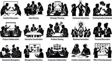 Fototapeta premium Business People Silhouettes Collaborating In Creative Meetings Strategic Planning And Corporate Teamwork Innovation Sessions