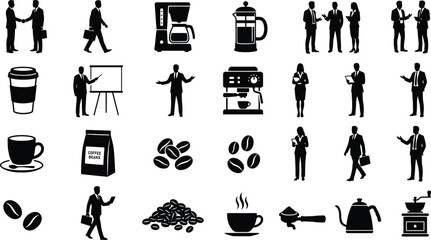 Obraz premium Business people and coffee silhouette icons