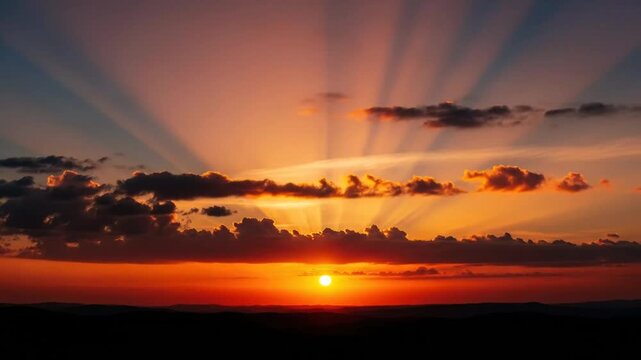 Stunning Golden Sunset with Dramatic Cloud Formations and Radiant Sun Rays.