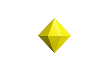 Fototapeta premium Radiant yellow octahedron sits on a simple white background in a studio setting