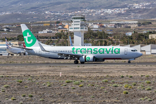 Transavia Boeing 737-800 airplane at Tenerife South airport in Spain