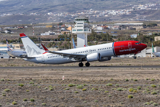 Norwegian Boeing 737 MAX 8 airplane at Tenerife South airport in Spain
