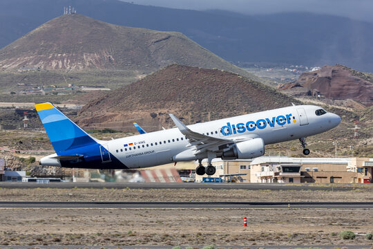 Discover Airlines Airbus A320 airplane at Tenerife South airport in Spain