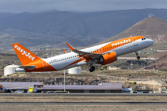 EasyJet Airlines Airbus A320neo airplane at Tenerife South airport in Spain
