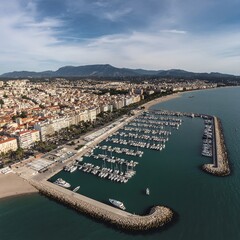 Obraz premium Aerial View of Marina and Coastal City in San Sebastian Spain.