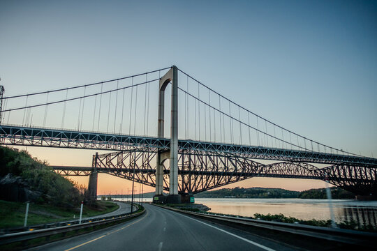 Pierre Laporte Bridge and Quebec Bridge Over Saint Lawrence River Near Quebec City Canada