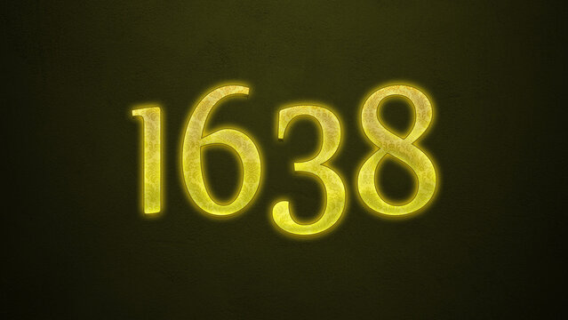Neon glowing yellow number of 1638 on dark background.
