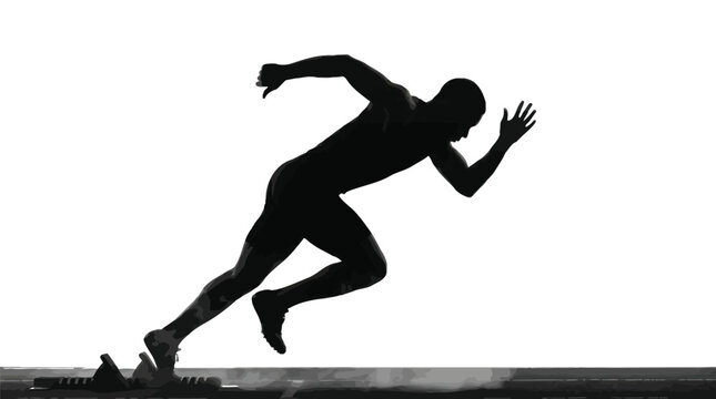 Professional male sprinter exploding from starting blocks during a high intensity track and field race