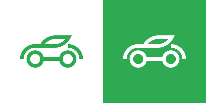 A creative combining Minimalist leaf car bold vector logo design, Stylish green shape car technology logo concept design