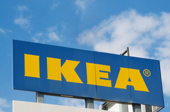 Huge IKEA sign logo on building exterior in Lugano, Switzerland