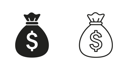 money bag icon set black and white outline © sahidabegum