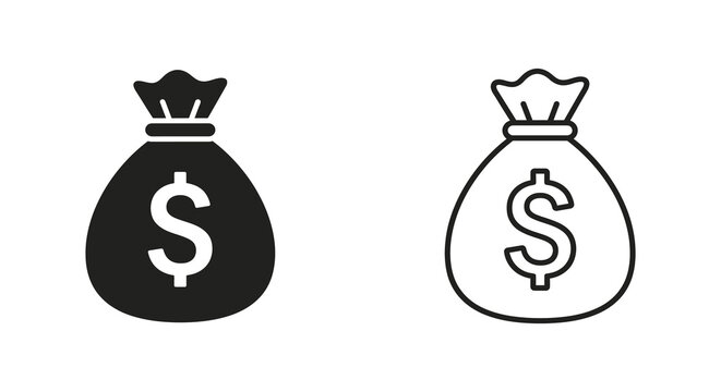 money bag icon set black and white outline