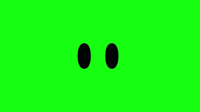 Cartoon blinking eyes animation on green screen background. Expressive black oval eyes for character animation and overlays
