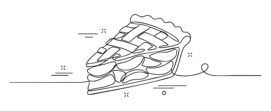 Apple pie slice illustration in a minimalist continuous one line drawing style, perfect for bakery logo and cafe menu design vector transparent background concept