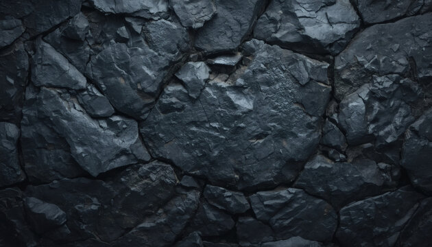 Dark grey crushed slate rock macro. Moody industrial natural background.