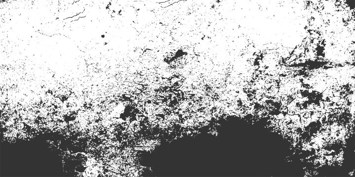 Vintage grunge illustration featuring a black and white dog silhouette on an abstract vector background with ink splats, floral texture, and a dirty paint splatter frame design
