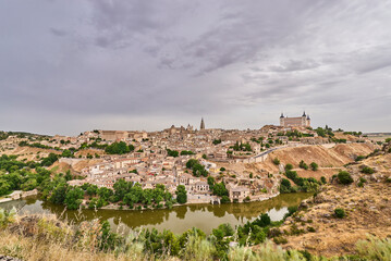 Obraz premium Panoramic view of Toledo city from the Mirador del Valle viewpoint, Toledo, Castilla-La Mancha, Spain.
