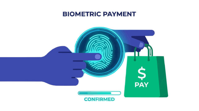 Fingerprint scan confirming biometric payment for shopping transaction