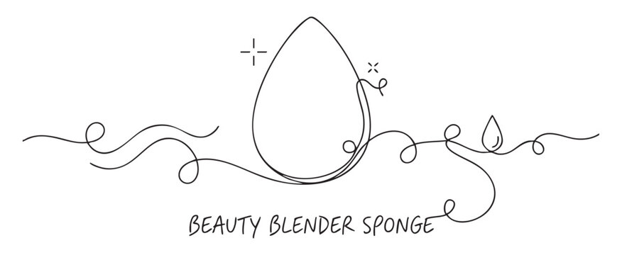 Single continuous line drawing of a beauty blender sponge for professional makeup application concept, minimalist vector illustration isolated on white for transparent background