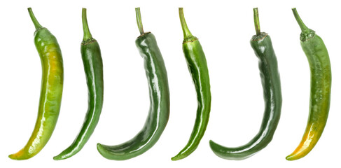 Naklejka premium Green chili peppers isolated on white, set