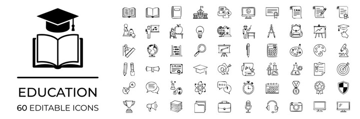 Fototapeta premium Education & Learning Icons – Flat Minimal Black and White