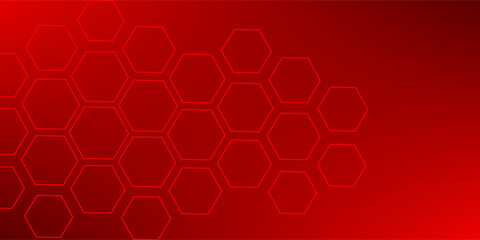 Fototapeta premium Hexagon geometric red color neon light pattern science dark background. Abstract graphic design technology and biology concept.