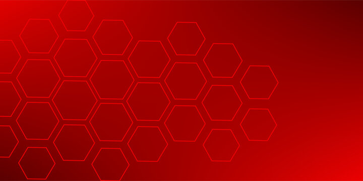 Hexagon geometric red color neon light pattern science dark background. Abstract graphic design technology and biology concept.