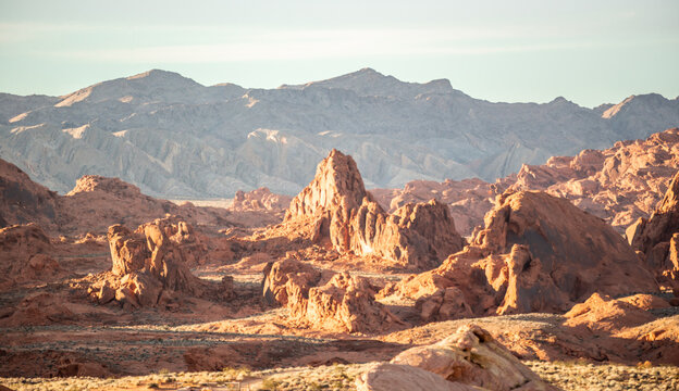  Valley of Fire State Park Nevada Panoramic Desert Landscapes with Red Rock Formations Sandstone Hills and Mountain Backdrops