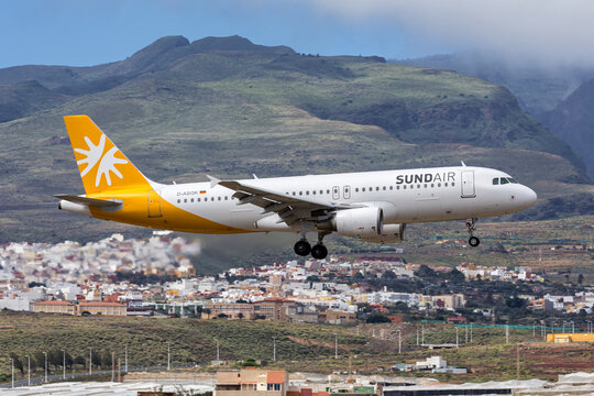 Sundair Airbus A320 airplane at Gran Canaria airport in Spain