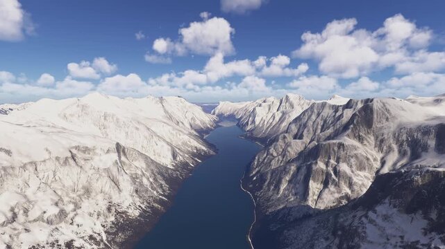 Aerial drone view of the snow in Eikesdal. Norway
