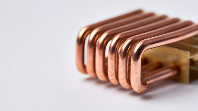 Close-up of a copper coil heat exchanger showing intricate metal tubing, essential for efficient thermal transfer in various industrial applications