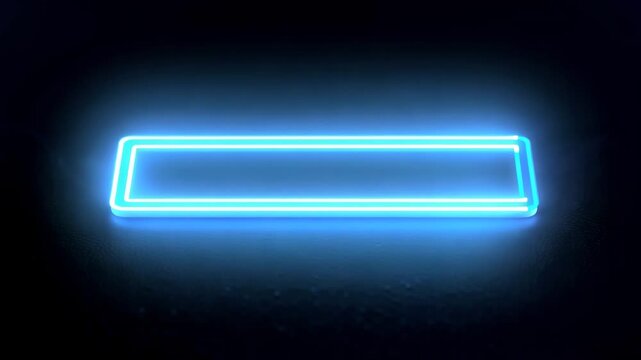 Neon blue rectangle frame glowing on black background, futuristic light border animation, electric cyan geometric shape for digital signage