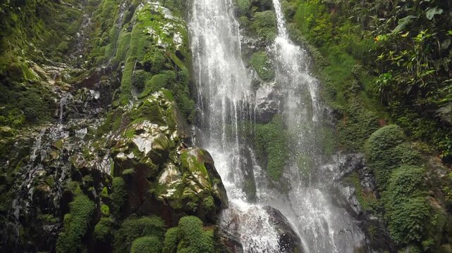 Waterfall at Junin, Imbabura province in Western Ecuador, within a critical mining concession with high biodiversity. Slow motion