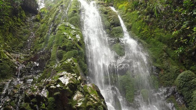 Waterfall at Junin, Imbabura province in Western Ecuador, within a critical mining concession with high biodiversity. Slow motion