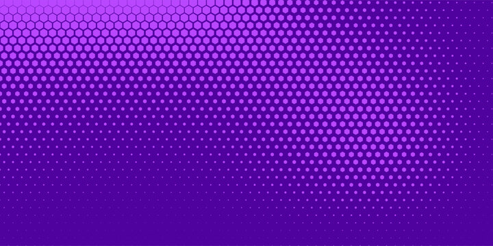 Hexagon Shapes Vector Abstract Geometric Technology Retrowave Sci-Fi Texture Isolated on Light Background. Halftone Hex Purple halftone pattern. Minimal 80s Style Dynamic Tech Wallpaper