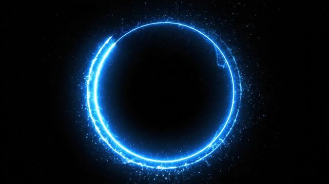Blue neon light trail circle glows on a black background created by E b VSRExport in dynamic motion for visual effect