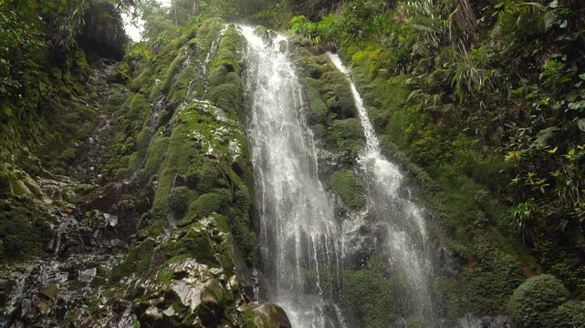 Waterfall at Junin, Imbabura province in Western Ecuador, within a critical mining concession with high biodiversity. Slow motion