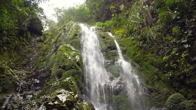 Waterfall at Junin, Imbabura province in Western Ecuador, within a critical mining concession with high biodiversity. Slow motion