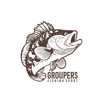Grouper fish logo design vector. Grouper fish Silhouette Template Illustration.