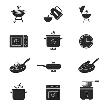Food Preparation icons.  Semi-finished products. Vector flat illustration. White background.