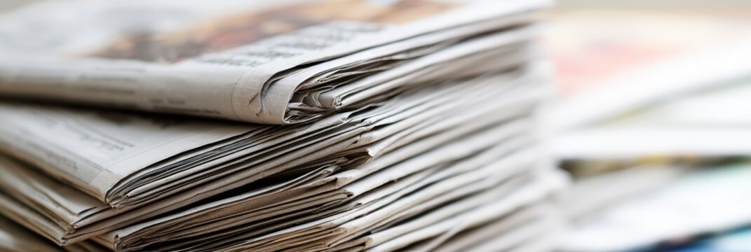 Stack of folded newspapers close-up