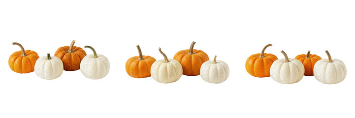 Three Small Pumpkins and Gourds Isolated on White Background - Autumn Harvest Decoration, Halloween Props, Thanksgiving Decor, Fall Seasonal Elements, and Nature-Themed Design Assets © Uzainly O