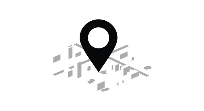 Location pin on isometric map black silhouette
